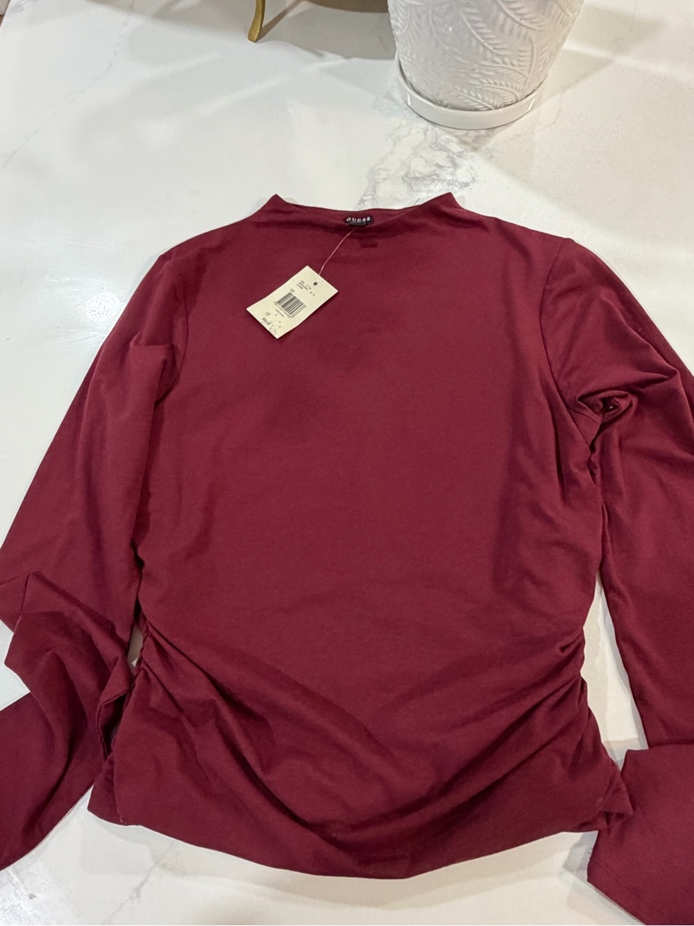 Guess Long Sleeve Crewneck Top - Burgundy Wine